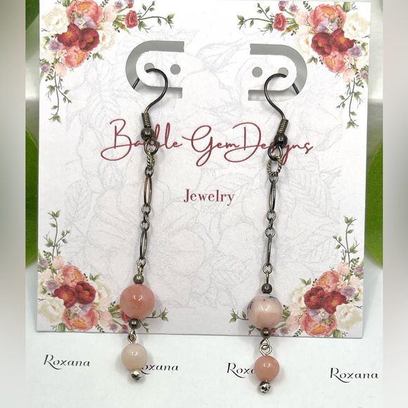 Rose Quartz Pendulum Earrings-Healing natural stone Earrings, Dangle Earrings - Picture 2 of 2